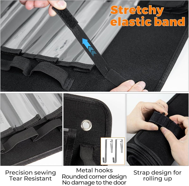 FETUSI Playmat Tube Storage Bag,Hangable Playmat Holder for MTG with 2 Hooks,Securely Locks Game Mats,Fits 12+1 Card Game Mats with Clear Plastic Slots,TCG/MTG Game Mat Case(with Reinforced Elastic Strap) - Image 3
